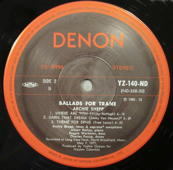 Archie Shepp - Ballads For Trane | Denon Jazz (YZ-140-ND) - 4