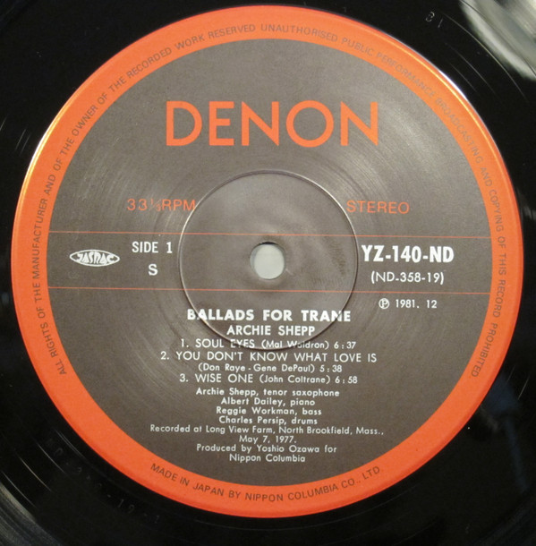 Archie Shepp - Ballads For Trane | Denon Jazz (YZ-140-ND) - 3