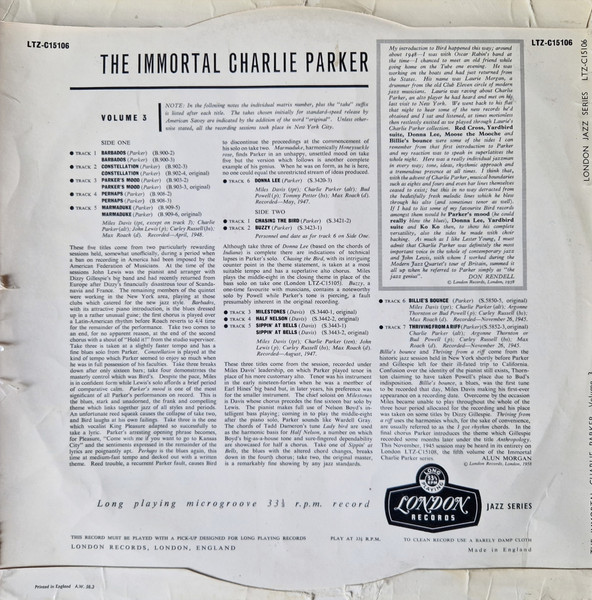 Charlie Parker - The Immortal Charlie Parker - Vol. 3 | London Records (LTZ-C15106) - 2