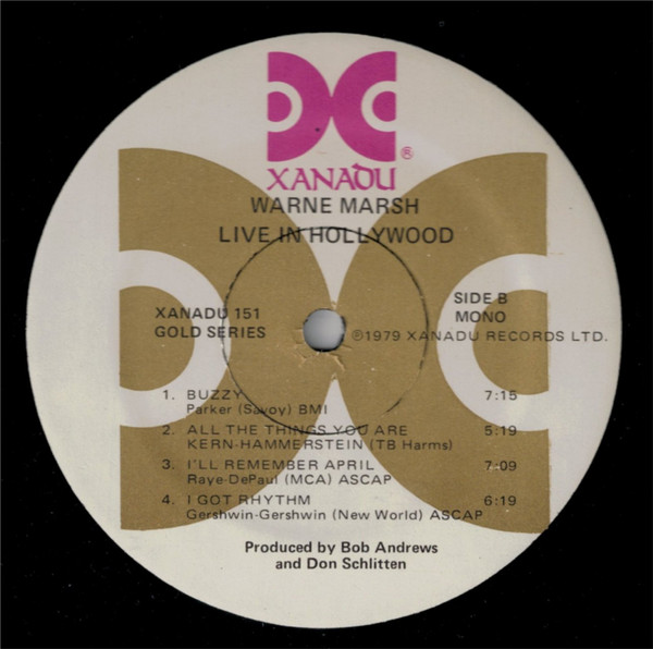 Warne Marsh - Live In Hollywood | Xanadu Records (Xanadu 151) - 4