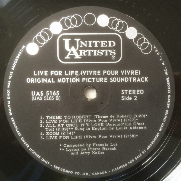 Francis Lai - Live For Life = Vivre Pour Vivre (Original Motion Picture Soundtrack) | United Artists Records (UAS 5165) - 4