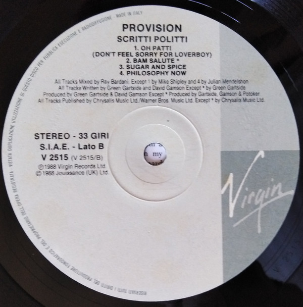 Scritti Politti - Provision | Virgin (V 2515) - 4 Scritti Politti - Provision | Virgin (V 2515) - 4