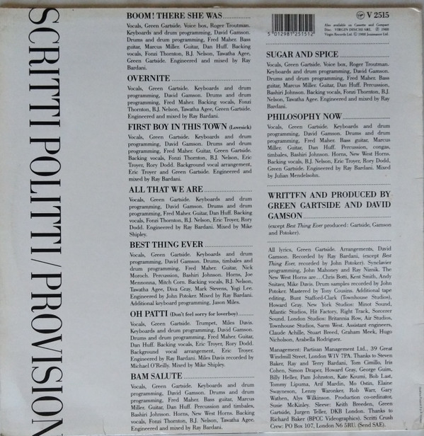 Scritti Politti - Provision | Virgin (V 2515) - 2 Scritti Politti - Provision | Virgin (V 2515) - 2