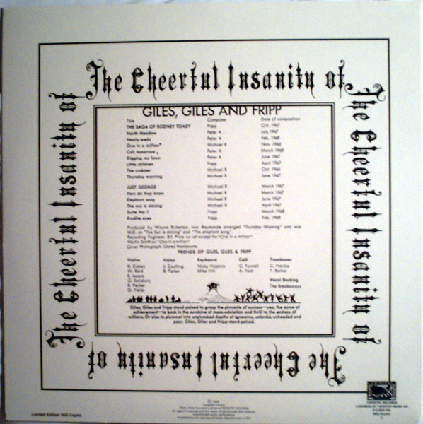 Giles, Giles And Fripp - The Cheerful Insanity Of Giles, Giles And Fripp | Tapestry Records (TPT 249) - 2