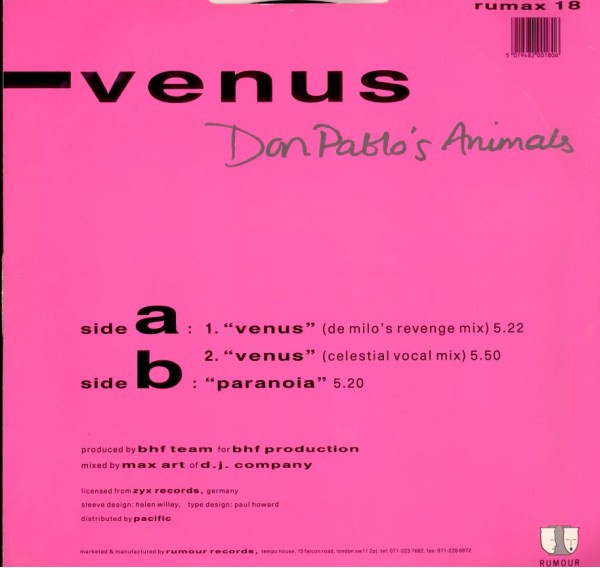Don Pablo's Animals - Venus | Rumour Records (RUMAX 18) - 2