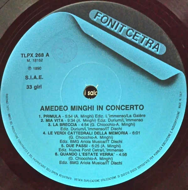 Amedeo Minghi - In Concerto | Fonit Cetra (TLPX 268)