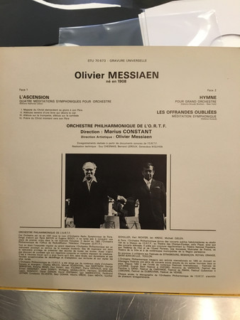 Orchestre Philharmonique De Radio France , Direction Marius Constant - Olivier Messiaen - L'ascension, Les Offrandes Oubliées, Hymne | Erato (STU 70673) - 2 Orchestre Philharmonique De Radio France , Direction Marius Constant - Olivier Messiaen - L'ascension, Les Offrandes Oubliées, Hymne | Erato (STU 70673) - 2