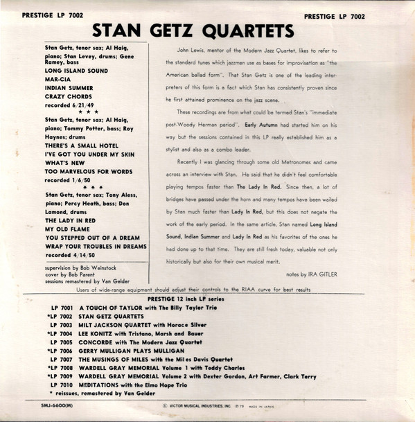 Stan Getz - Stan Getz Quartets | Prestige (SMJ-6600(M)) - 3
