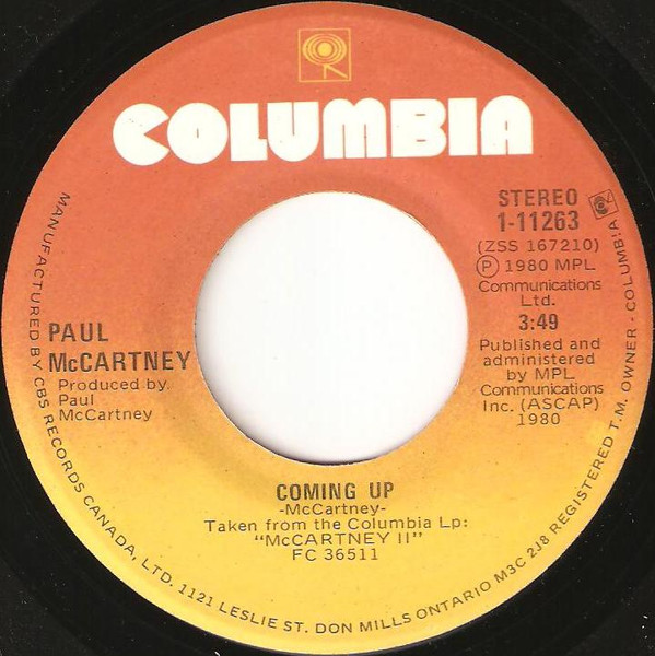 Paul McCartney - Coming Up | Columbia (1-11263)