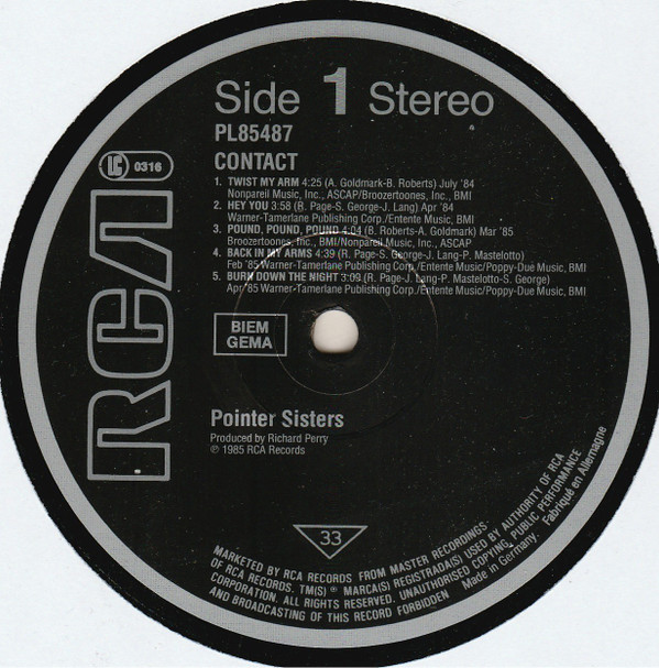 Pointer Sisters - Contact | RCA (PL85487) - 3