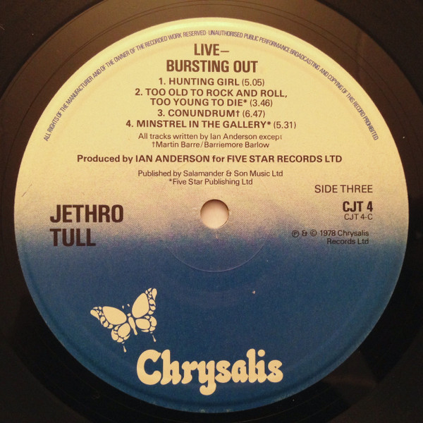 Jethro Tull - Live - Bursting Out | Chrysalis (CJT4) - 7