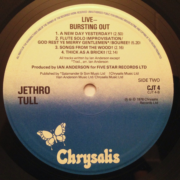 Jethro Tull - Live - Bursting Out | Chrysalis (CJT4) - 6
