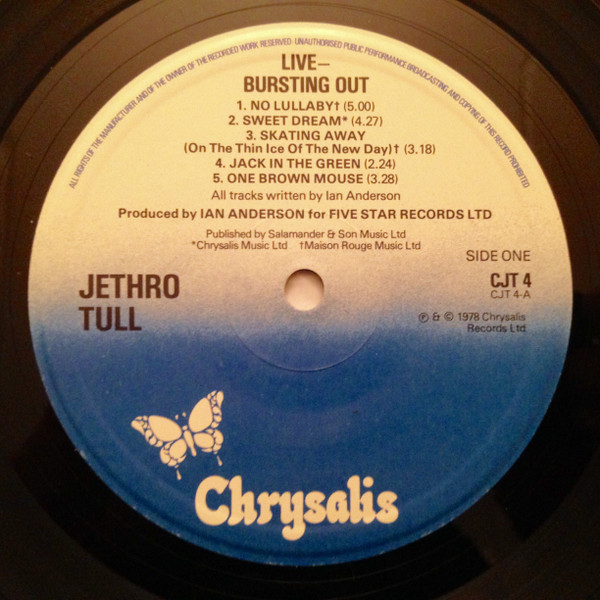 Jethro Tull - Live - Bursting Out | Chrysalis (CJT4) - 5