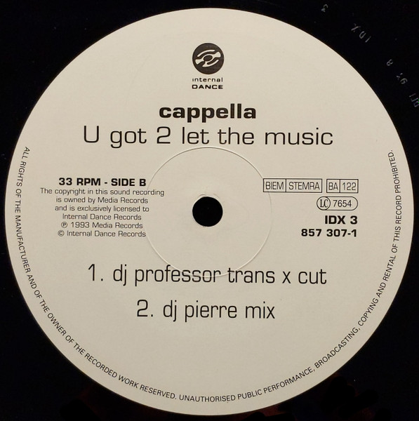 Cappella - U Got 2 Let The Music | Internal Dance (IDX 3) - 4