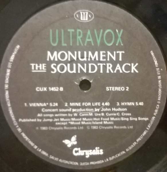 Ultravox - Monument The Soundtrack | Chrysalis (CUX 1452) - 4