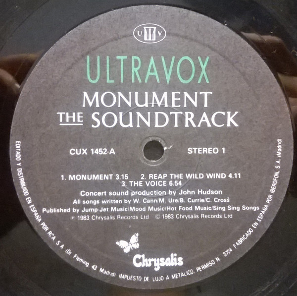 Ultravox - Monument The Soundtrack | Chrysalis (CUX 1452) - 3