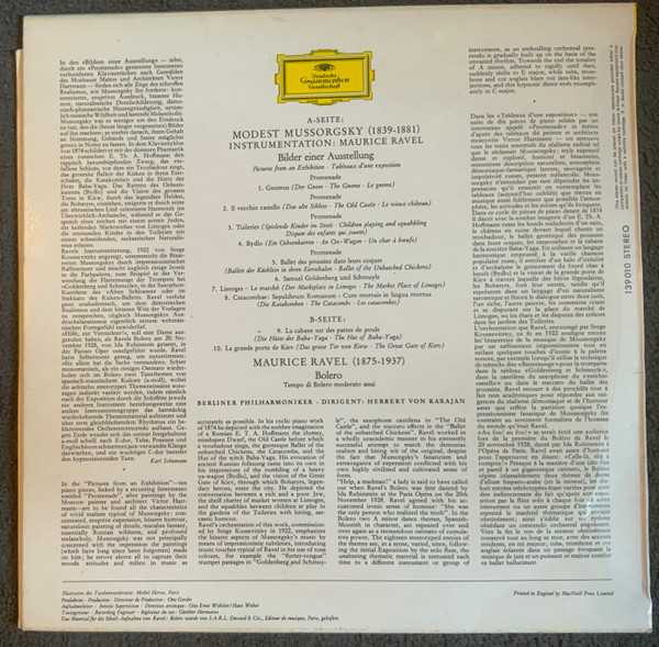 Herbert von Karajan - Ravel: Bolero Mussorgsky-Ravel Tableaux D’Une Exposition | Deutsche Grammophon (SLPM 139010)