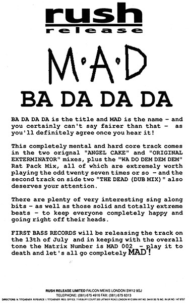 Mental & Dangerous - Ba-Da-Da-Da | Mental And Dangerous Records (MAD 002) - 3