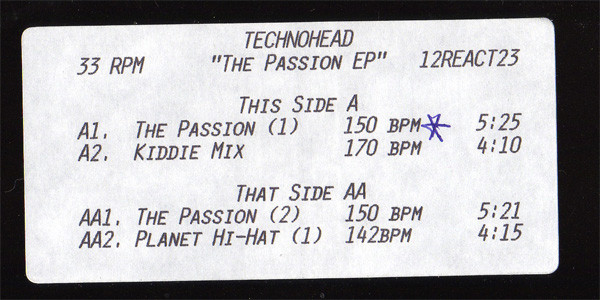 Technohead - The Passion EP | React (12REACT23) - 3