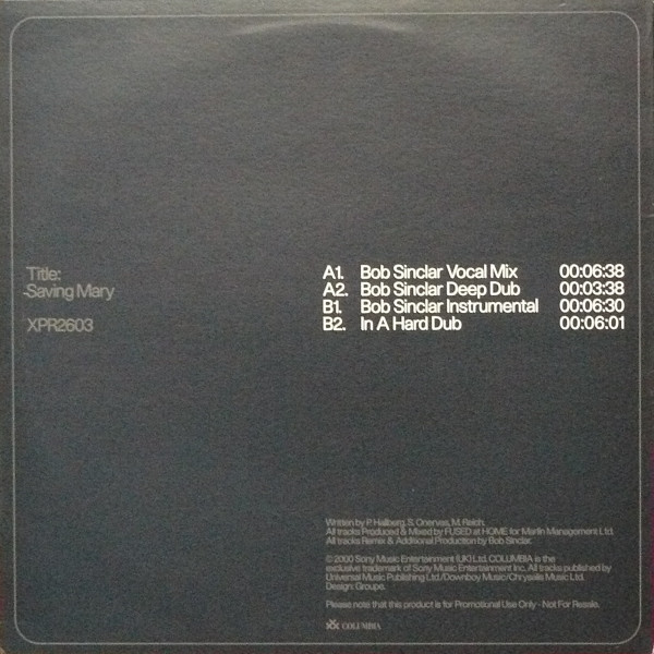Fused - Saving Mary (Bob Sinclar Mixes) | Columbia (XPR2603) - 2