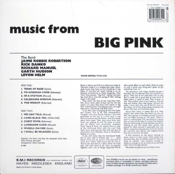 The Band - Music From Big Pink | Capitol Records (7243 4 99465 1 4) - 2