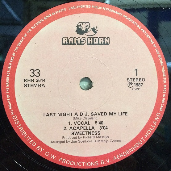 Sweetness - Last Night A D.J. Saved My Life | Rams Horn Records (RHR 3614)