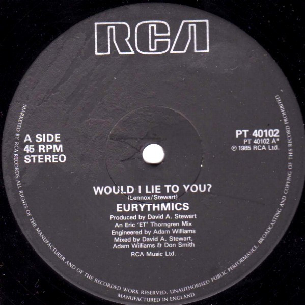 Eurythmics - Would I Lie To You? | RCA (PT 40102) - 3