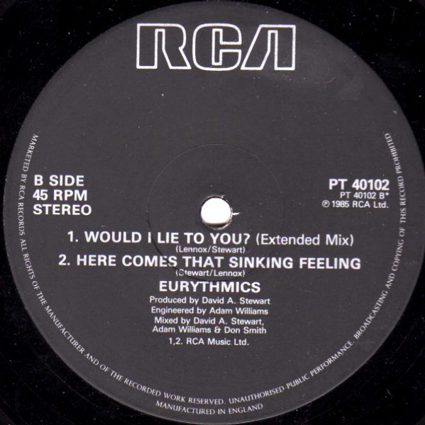 Eurythmics - Would I Lie To You? | RCA (PT 40102) - 4