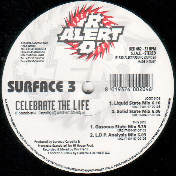 Surface 3 - Celebrate The Life | Red Alert (RED 082) - main
