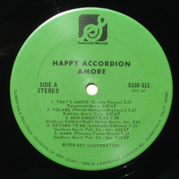 The Happy Accordion - Amore | Sunnyvale Records (9330-311) The Happy Accordion - Amore | Sunnyvale Records (9330-311)