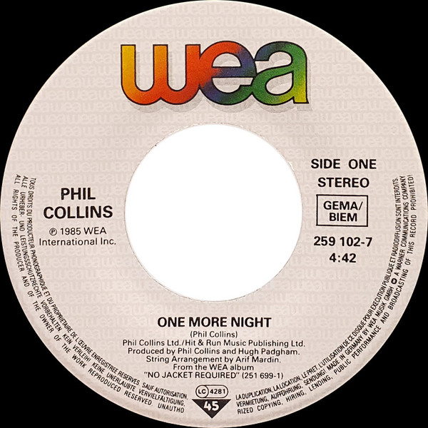 Phil Collins - One More Night | WEA (259 102-7) - 3 Phil Collins - One More Night | WEA (259 102-7) - 3