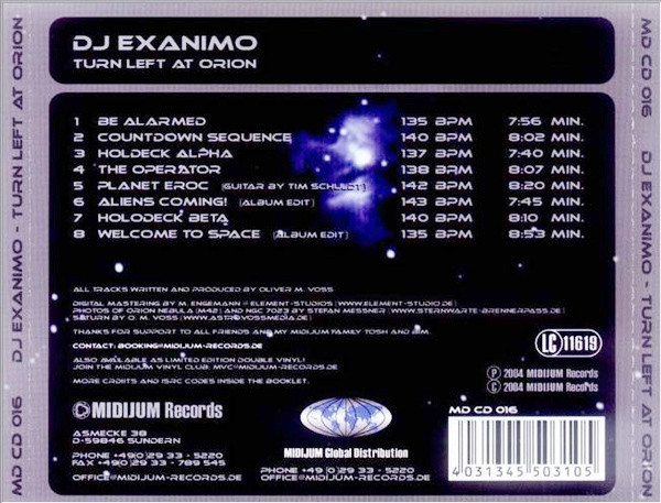 DJ Exanimo - Turn Left At Orion | MIDIJUM Records (MD CD 016) - 2
