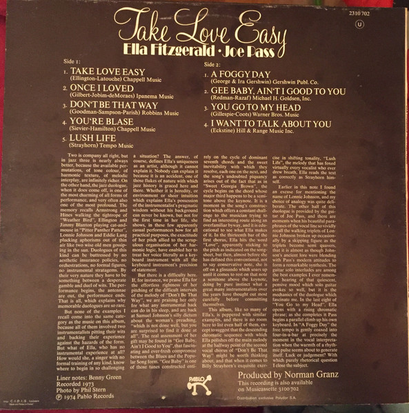 Ella Fitzgerald · Joe Pass - Take Love Easy | Pablo Records (2310 702) - 2