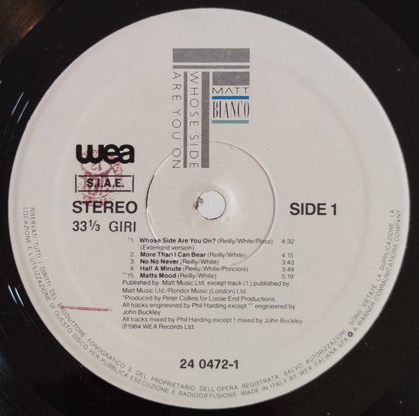 Matt Bianco - Whose Side Are You On | WEA (24 0472-1) - 3 Matt Bianco - Whose Side Are You On | WEA (24 0472-1) - 3