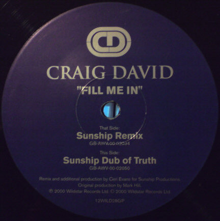 Craig David - Fill Me In (Sunship Remixes) | Wildstar Records (12WILD28GP) - 6