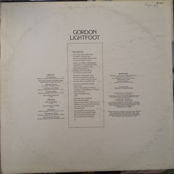 Gordon Lightfoot - Don Quixote | Reprise Records (MS 2056) - 2