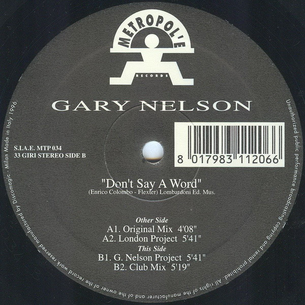 Gary Nelson - Don't Say A Word | Metropol'e Records (MTP 034)