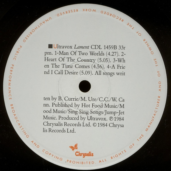 Ultravox - Lament | Chrysalis (CDL 1459) - 4