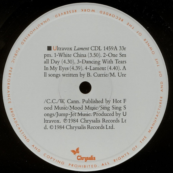Ultravox - Lament | Chrysalis (CDL 1459) - 3