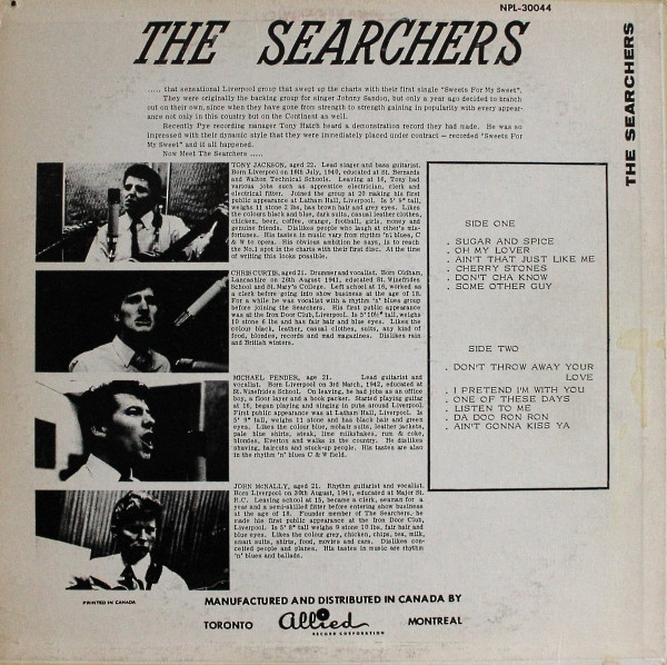 The Searchers - Sugar & Spice | Pye Records (NPL 30044) - 2