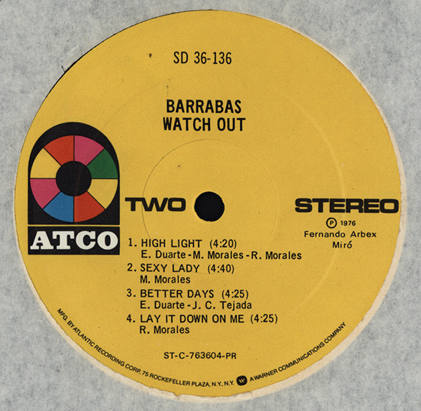 Barrabas - Watch Out | ATCO Records (SD 36-136) - 4