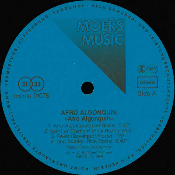 Afro Algonquin - Afro Algonquin | Moers Music (Moers Music 01078) - 3