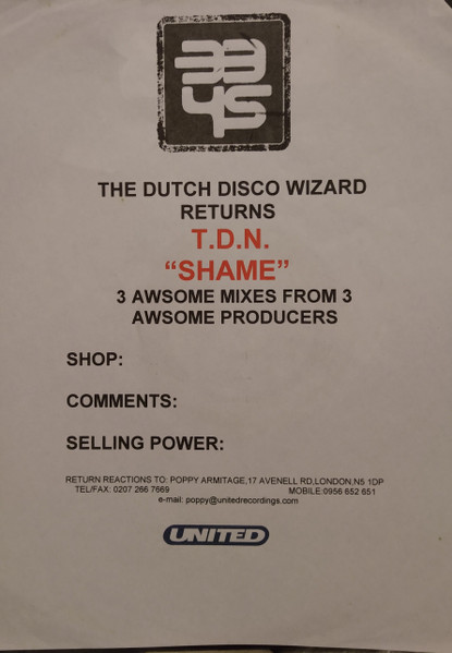 TDN - Shame | 3345 Recordings (334518) - 4