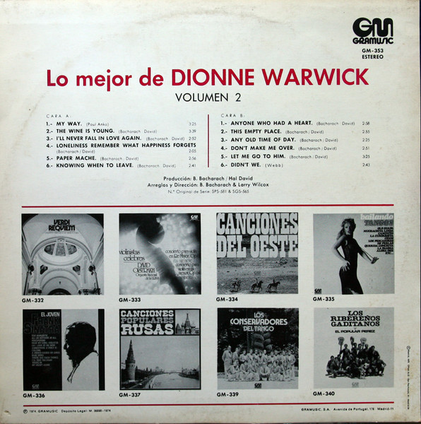 Dionne Warwick - Lo Mejor De Dionne Warwick, Vol. 2 | Gramusic (GM-353) - 2