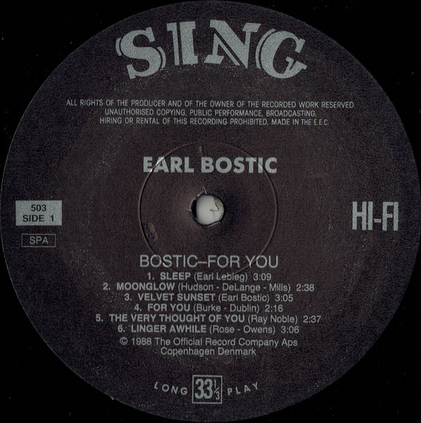 Earl Bostic - Bostic-For You | Sing (503) - 3