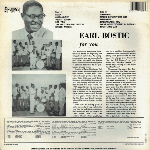 Earl Bostic - Bostic-For You | Sing (503) - 2