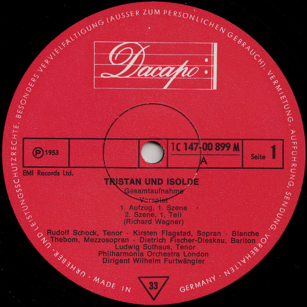 Richard Wagner , Ludwig Suthaus • Kirsten Flagstad • Blanche Thebom • Josef Greindl • Dietrich Fischer-Dieskau , Philharmonia Orchestra , Wilhelm Furtwängler - Tristan Und Isolde (Romantische Oper In Drei Akten - Gesamtaufnahme) | Dacapo (1 C 147-00899/903 M) - 3 Richard Wagner , Ludwig Suthaus • Kirsten Flagstad • Blanche Thebom • Josef Greindl • Dietrich Fischer-Dieskau , Philharmonia Orchestra , Wilhelm Furtwängler - Tristan Und Isolde (Romantische Oper In Drei Akten - Gesamtaufnahme) | Dacapo (1 C 147-00899/903 M) - 3