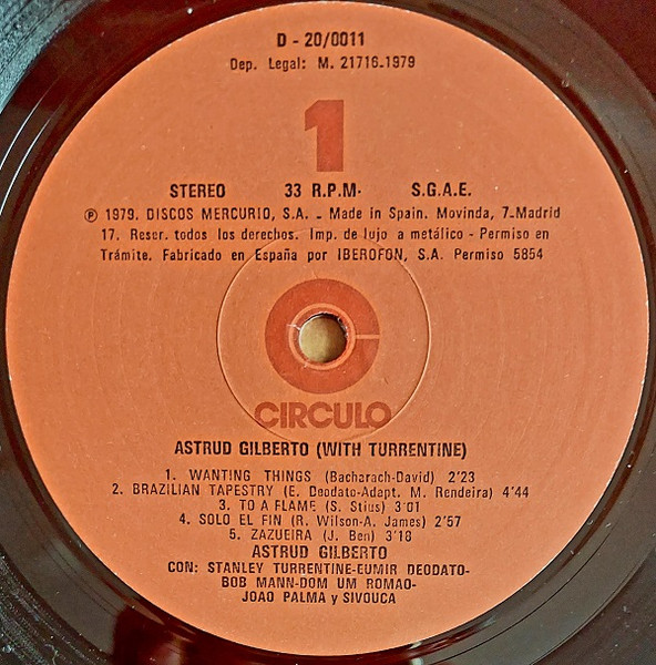 Astrud Gilberto Con: Stanley Turrentine , Eumir Deodato , Bob Mann , Dom Um Romao , João Palma Y Sivuca - Astrud Gilberto (With Turrentine) | Circulo (D-20/0011) - 3