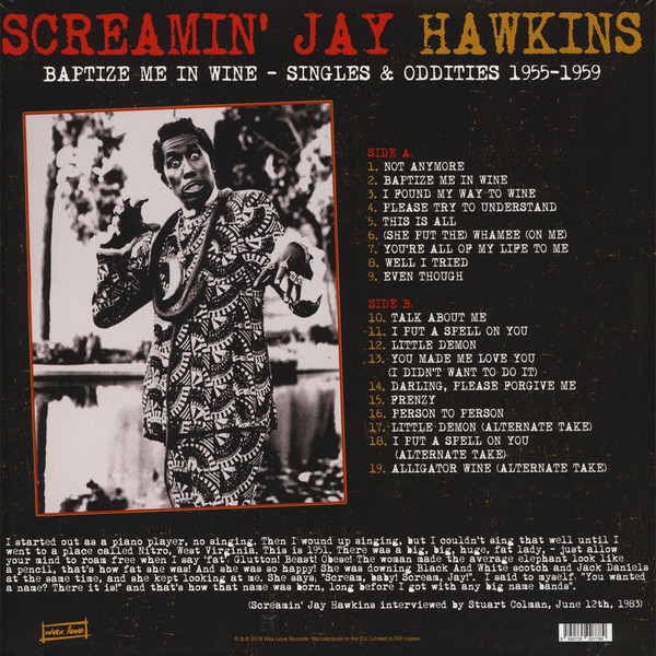 Screamin' Jay Hawkins - Baptize Me In Wine, Singles & Oddities 1955-1959 | Wax Love Records (WLV8 2062) - 2