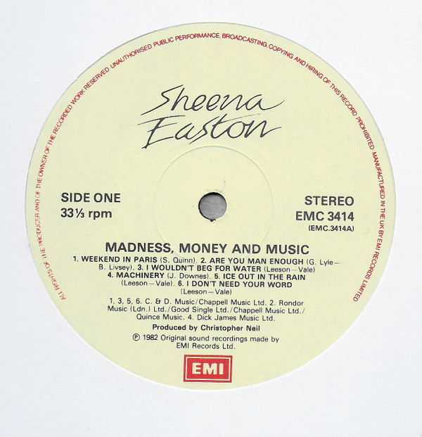 Sheena Easton - Madness, Money And Music | EMI (EMC 3414)